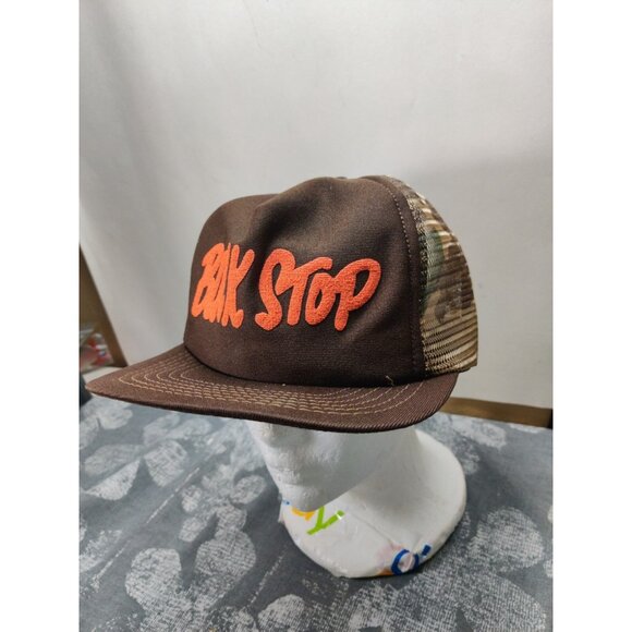 "Buck Stop" Embossed Mesh Back Flat Brim Adjustable Snapback Hat USA Vintage - Picture 3 of 11